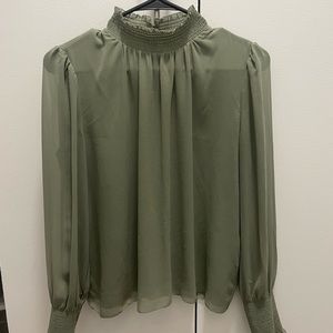 ARITZIA WILFRED NESSIE SMOCKED MOCK-NECK BLOUSE